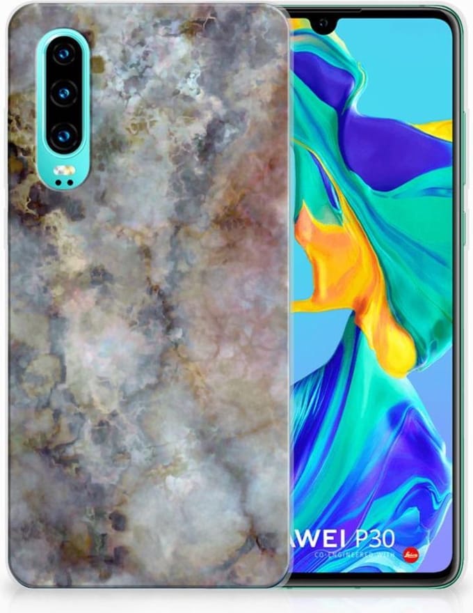 Huawei P30 TPU Siliconen Hoesje Marmer Grijs
