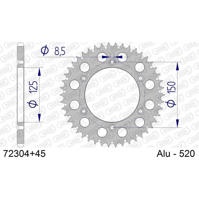Aluminium tandwiel achter Afam 520 45 dents