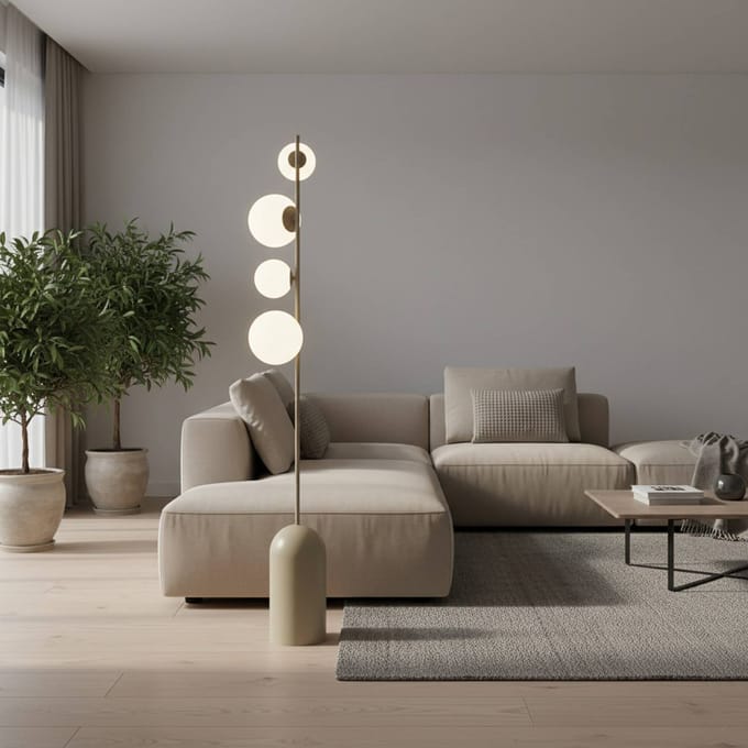 EMIBIG LIGHTING Vloerlamp Etno LP4, beige, glas/staal, hoogte 140 cm, G9