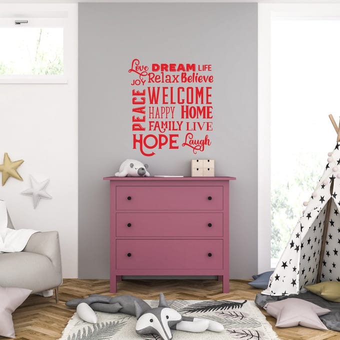 Muursticker - Love Dream Life - 58 x 66 - Rood