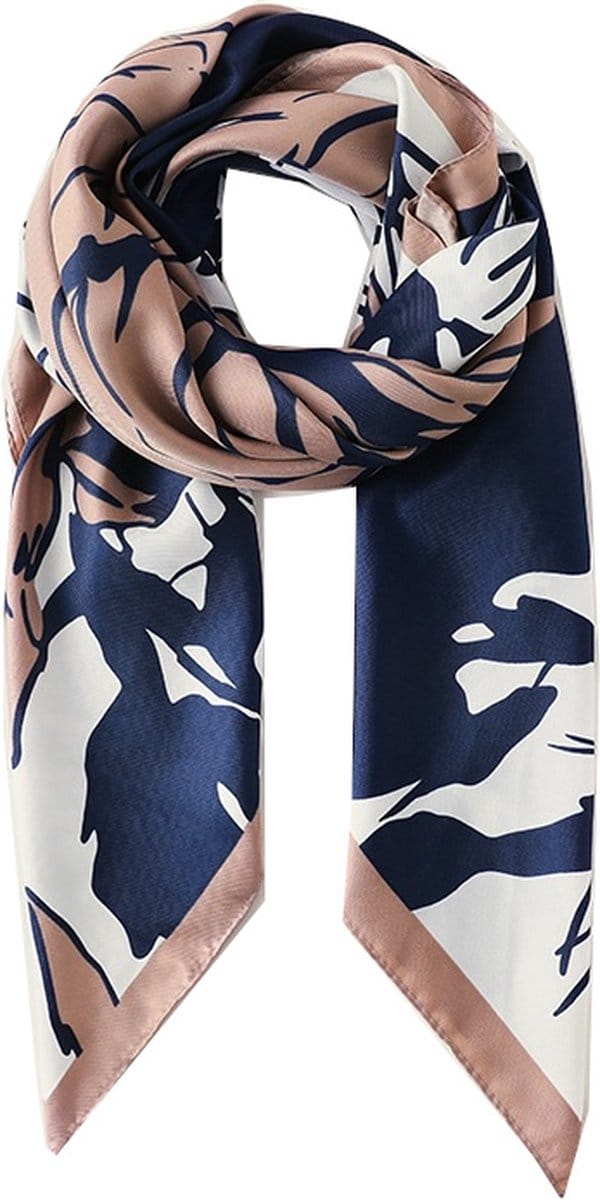 Dames Sjaal - Sjaal Bloemen - 90 x 90cm - Blauw
