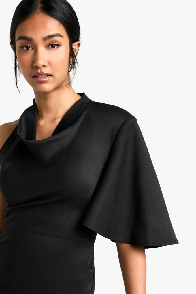 boohoo Dames High Cowl Asymmetrische Mini Jurk | Zwart | Maat: 36
