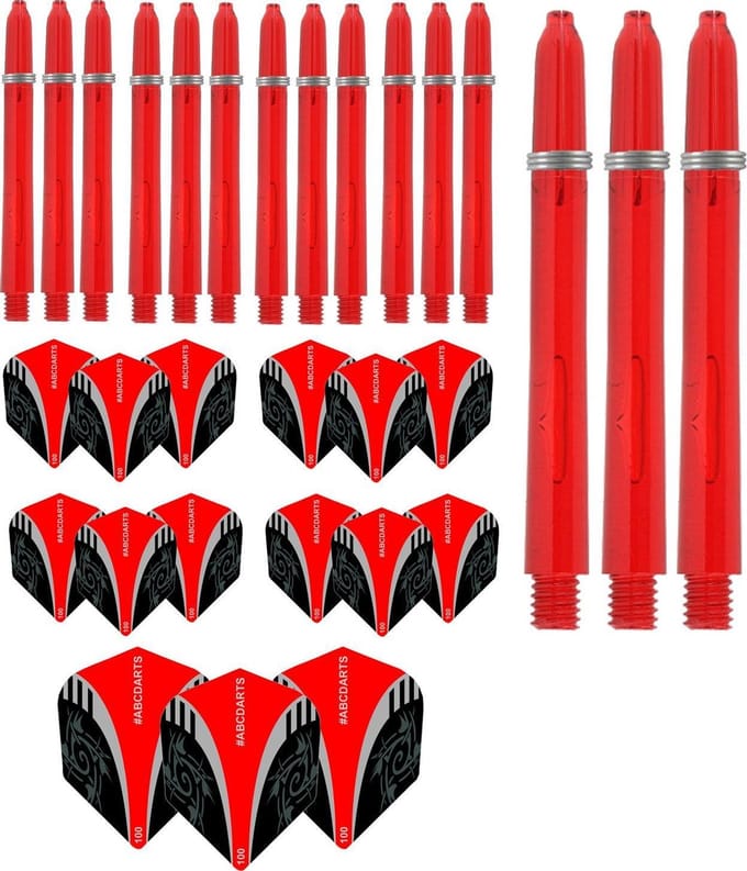 ABCDarts - Dart Flights En Dart Shafts - Tribal Edgeglow - Medium Rood - 5 sets