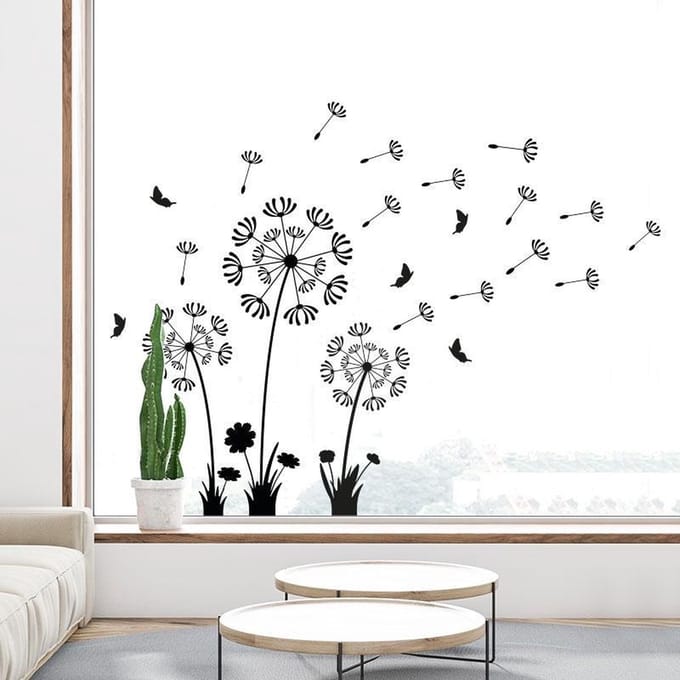 Raamsticker / muursticker paardenbloem met vlinders