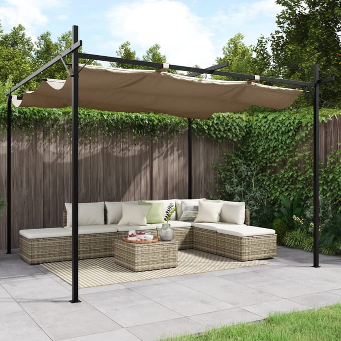vidaXL - Pergola - met - uitschuifbaar - dak - 295x292x230 - taupe