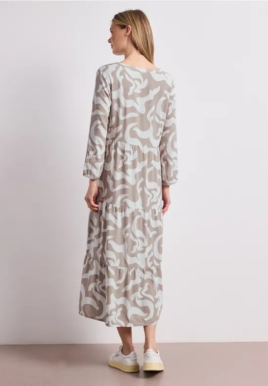 Midi-jurk met gespleten hals en print