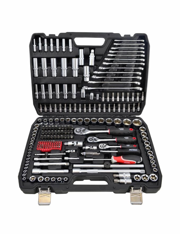 Awtools Black Line - Dopsleutelset - 216 Delig - CrV en CrMo Staal - Ergonomische Rhoekoepbak