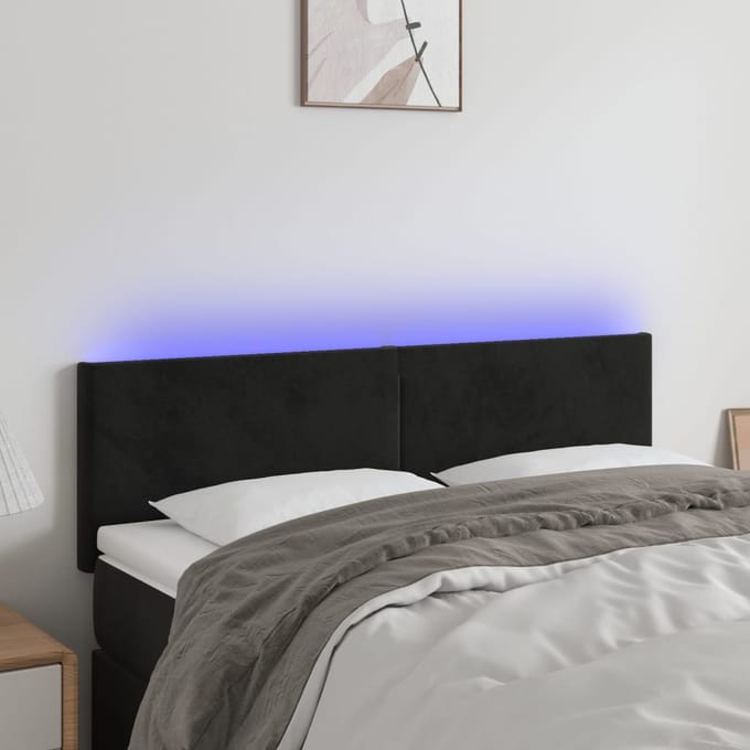 vidaXL - Hoofdbord - LED - 144x5x78/88 - cm - fluweel - zwart