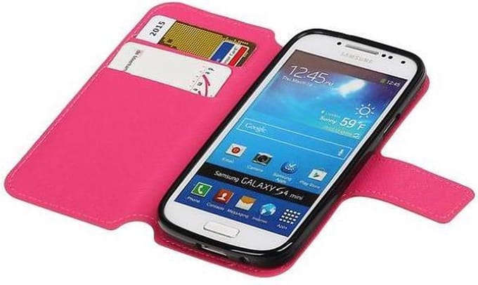 Cross Pattern Bookstyle Wallet Case Hoesje Geschikt voor Samsung Galaxy S4 mini i9190 Roze