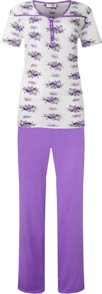 Dames pyjama gebloemd korte mouw paars XL
