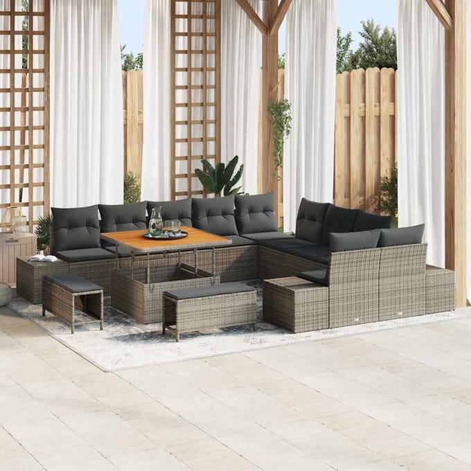 vidaXL - Tuinbank - Set - 13 - st - 12-zits - Grijs - Poly - rattan