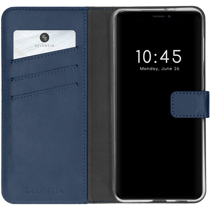 Selencia Hoesje - Geschikt voor Apple iPhone 13 Pro - Echt Lederen Bookcase - Blauw
