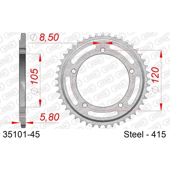 Stalen motortandwiel achteraan Afam 415 45 dents