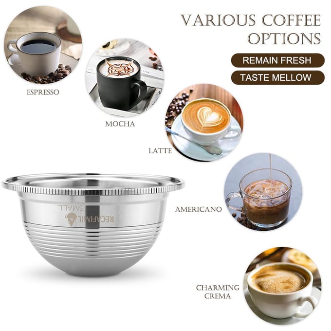 RVS Koffie Capsules Vertuoline GCA1 Pods Filters Cup 70ml/230ml zilver