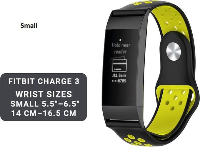 DrPhone Siliconen bandje - Fitbit Charge 3 & 4 - Zwart/Geel