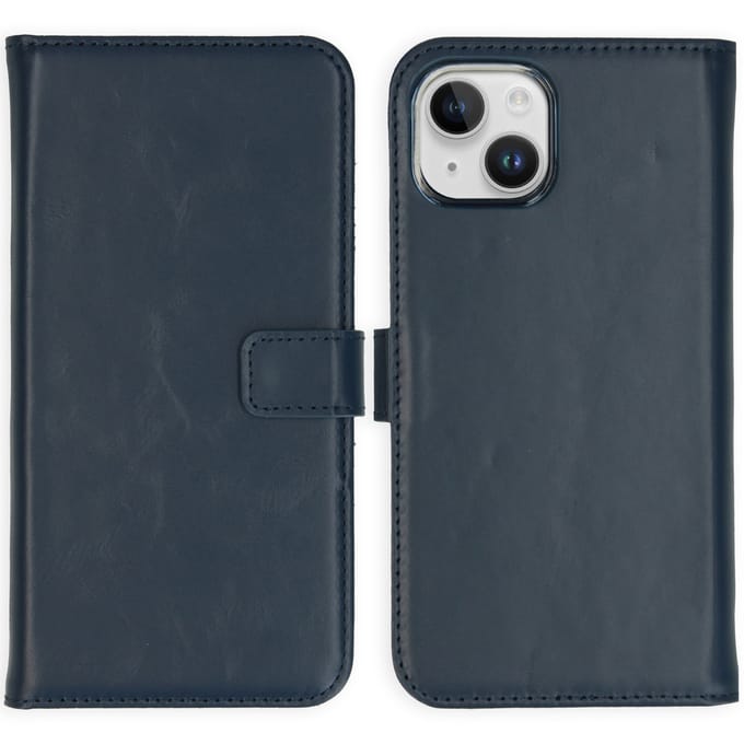 Selencia Hoesje - Geschikt voor Apple iPhone 15 - Echt Lederen Bookcase - Blauw