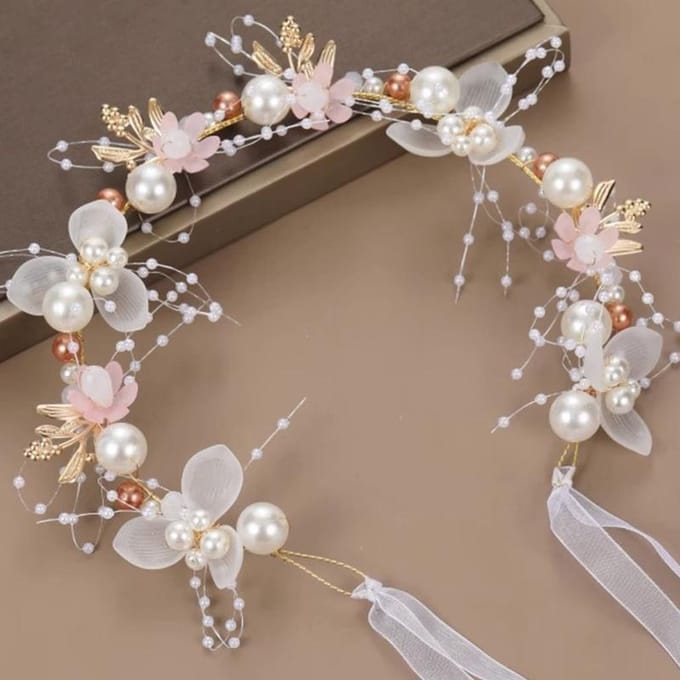 1 st Nep Parel & Bloemen Decor Elegante Bruids Haarband Tiara one-size wit