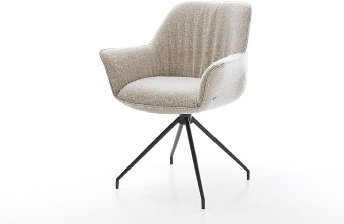 Gestoffeerde-stoel Keila-Flex met armleuning kruisframe conisch zwart geweven stof beige