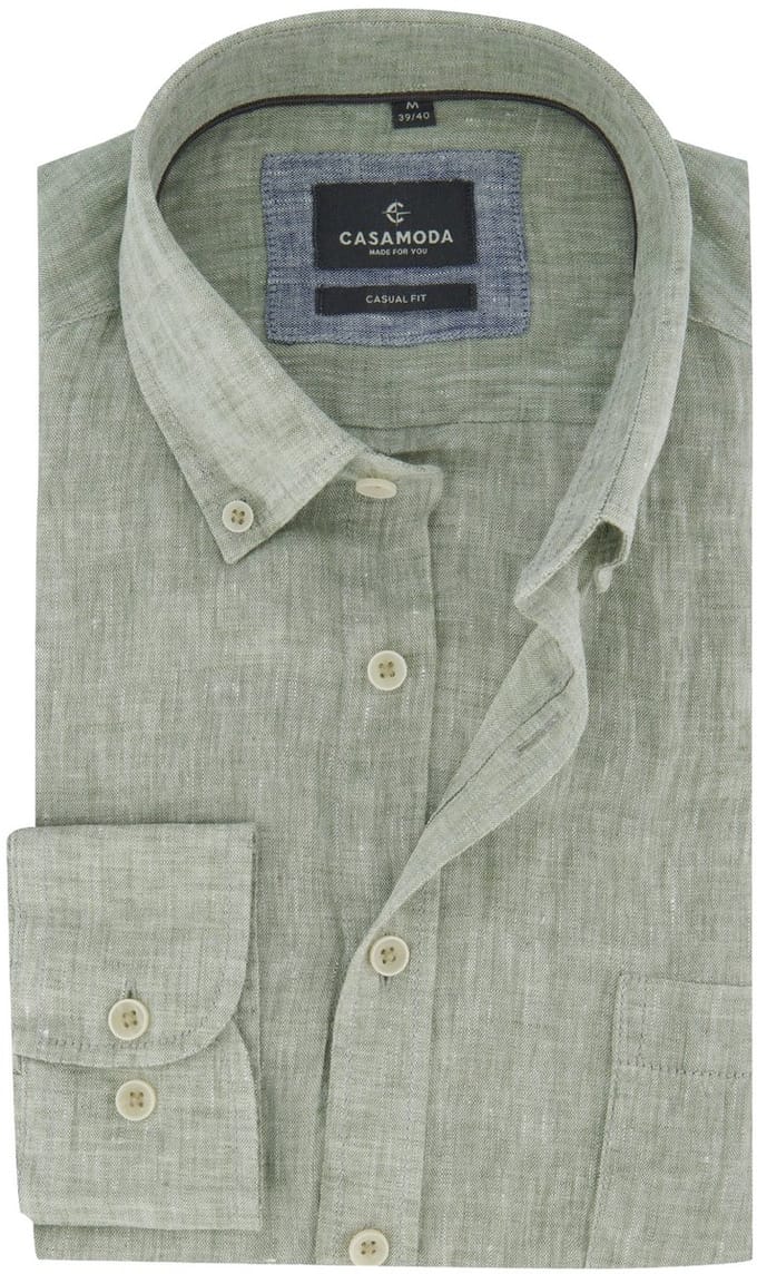 Gemêleerd overhemd met borstzak Casa Moda casual fit groen linnnen