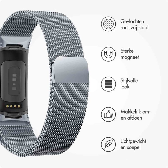 imoshion Milanees magnetisch bandje voor de Fitbit Charge 5 - Maat S - Space Grey