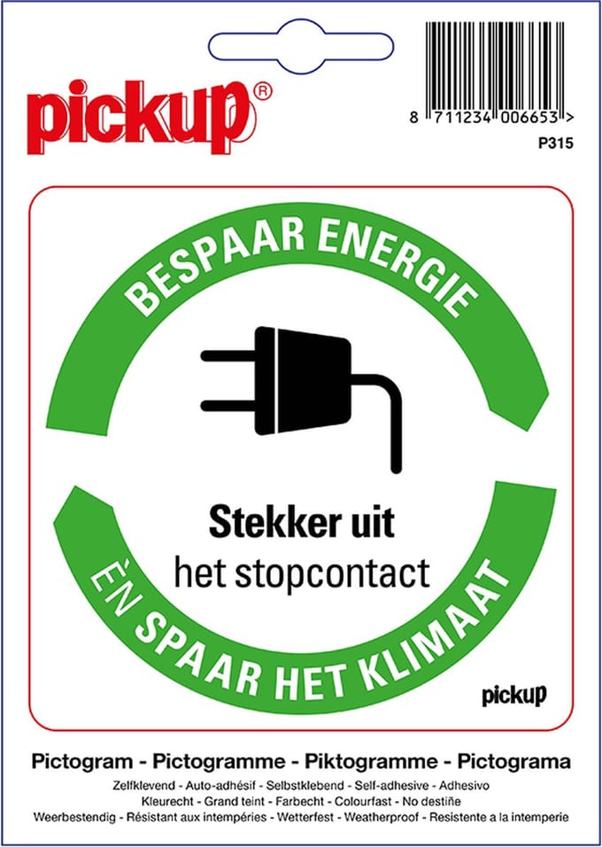 Pickup sticker Bespaar Energie spaar het klimaat: Stekker uit het stopcontact - 10x10 cm