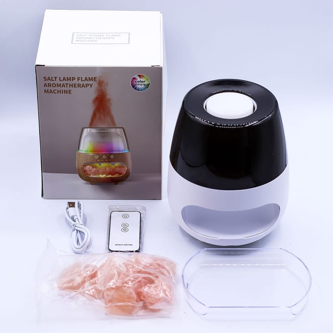 Salt Stone Flame Effect Aroma Diffuser - White USB - Colour Change and Timer