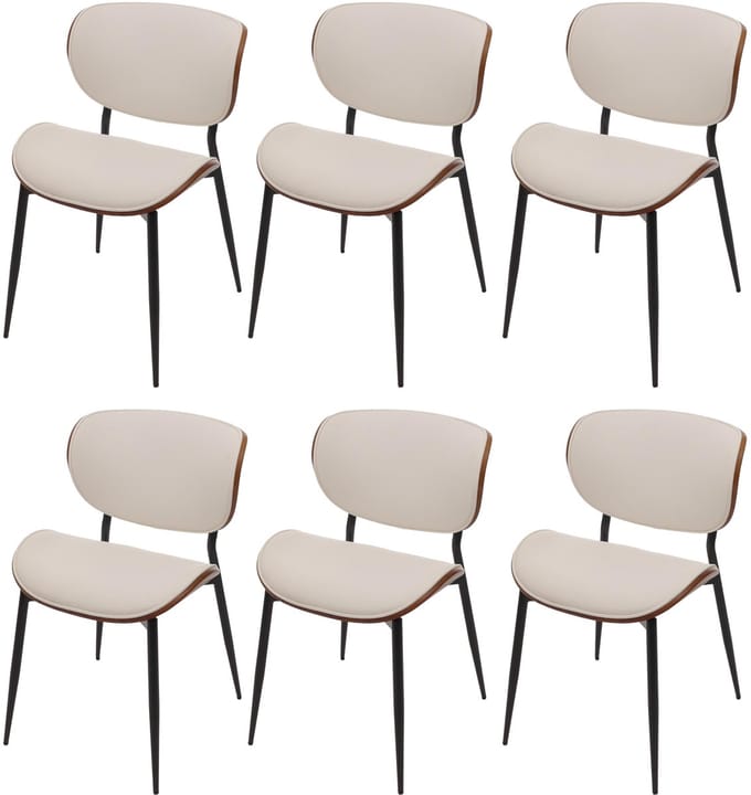 Set van 6 eetkamerstoelen MCW-O45, stoel, gebogen hout, kunstleer 280 g/m² MVG ~ walnootlook, wit