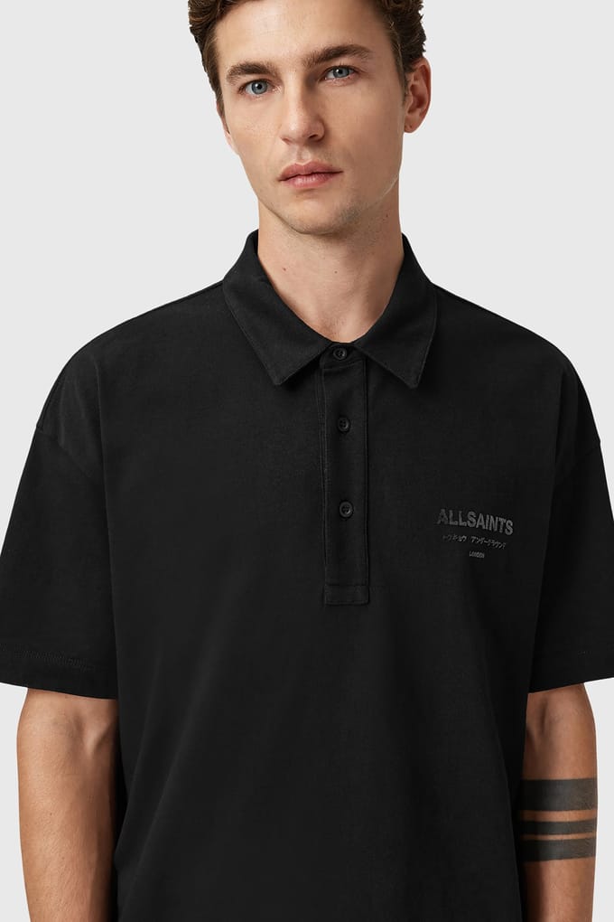 AllSaints Xander Ss Polo Jet Black Größe: M | Poloshirts Outlet | Herren | Schwarz