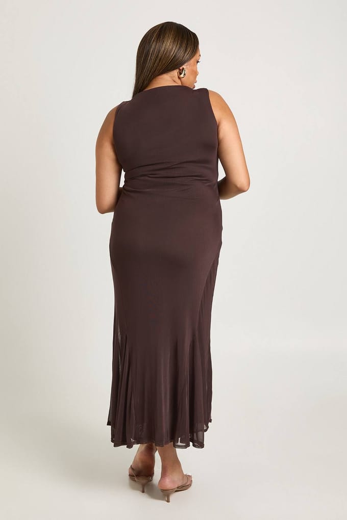 boohoo Dames Plus Kanten Slip Jurk | Chocolate | Maat: 16