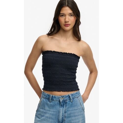Superdry Gesmockte Jersey Bandeau Blauw Grootte: 36