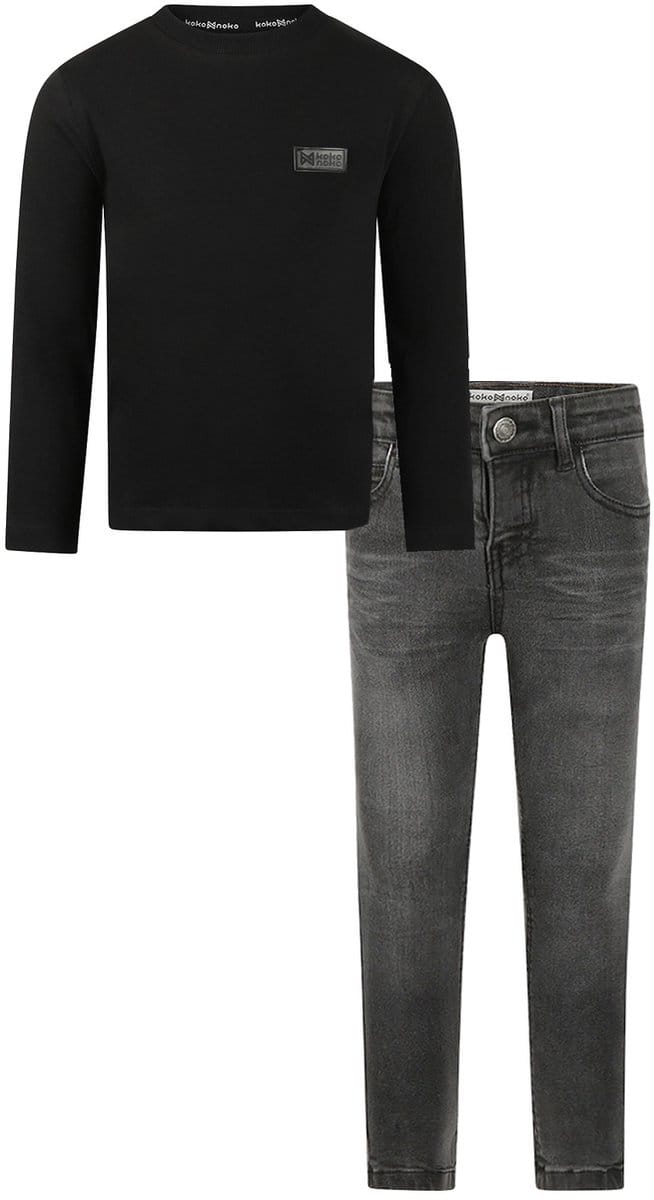 Koko Noko - Kledingset - Basic Collection - Bio Cotton - Dark grey jeans - Shirt LS Black - Maat 140