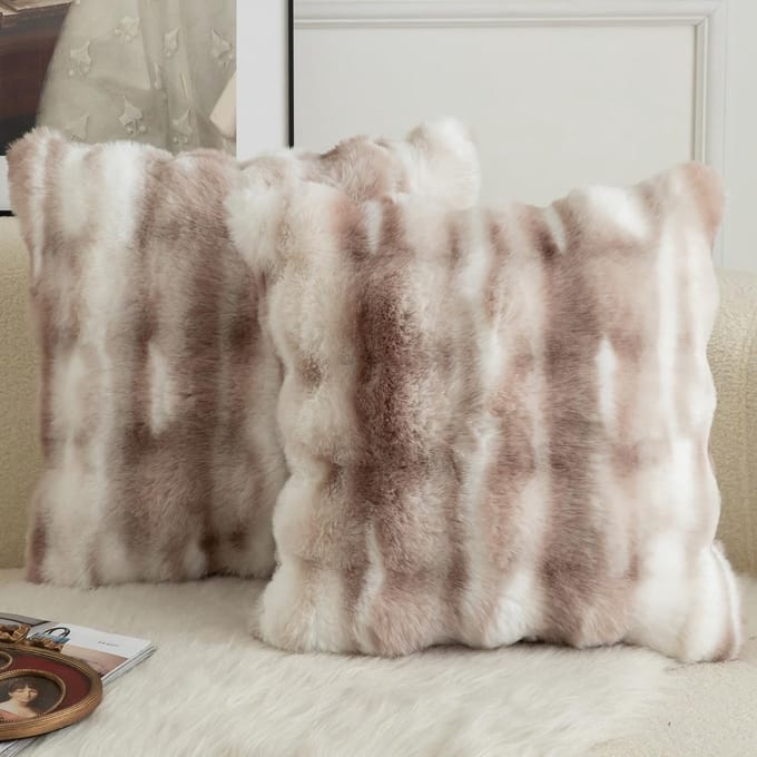 Famanu - Luxe decoratieve kussensloop - zachte pluche wol - 2 stuks - 50 x 50 cm