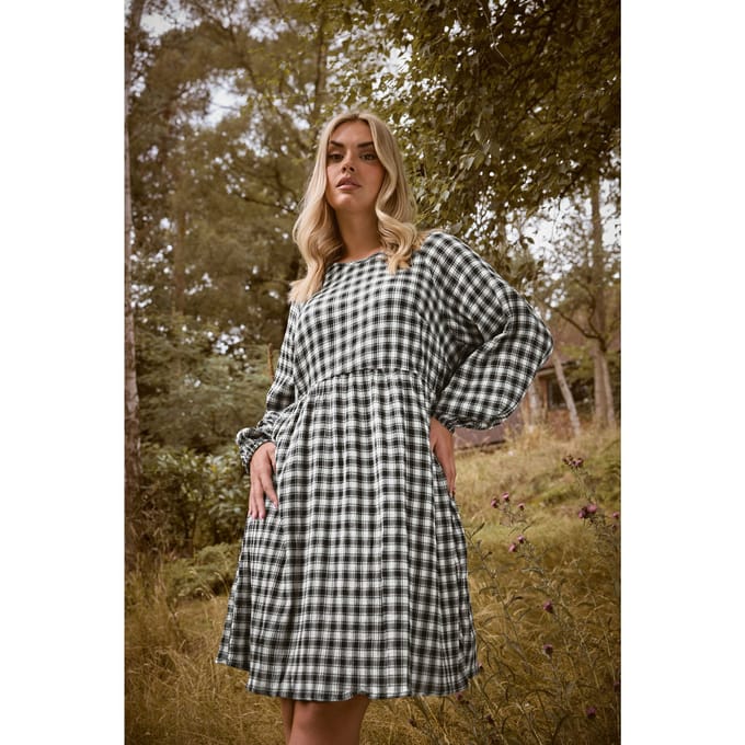 Yours Zwarte Geruite Textuur Smock Jurk Size 48