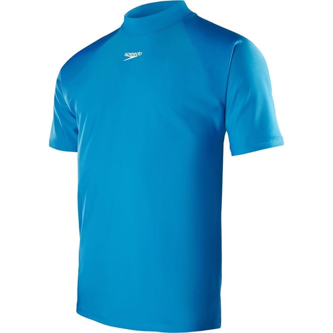 Speedo - Maat XL - Short Sleeve Swim Tee Heren - Blauw / Wit