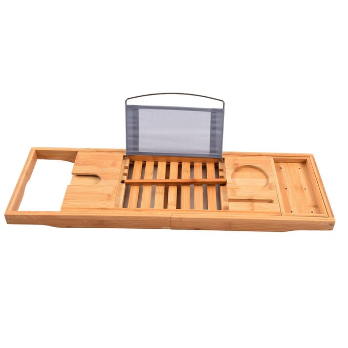 69.5x22.5cm Plateau de Baignoire Bambou Simple Rétractable Robuste Support de Bain pour Maison Salle de Bain