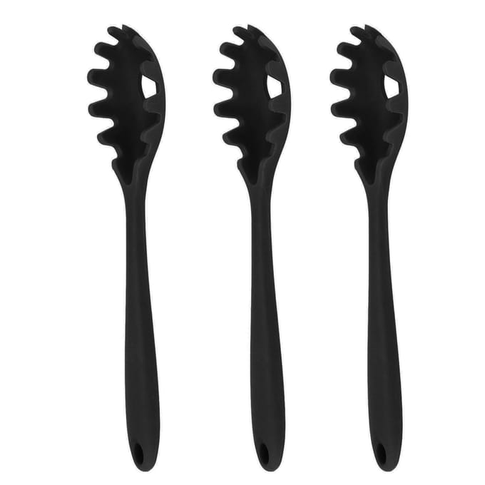 Lot de 3 cuillères à spaghetti en silicone, de qualité alimentaire, résistantes à la chaleur L noir