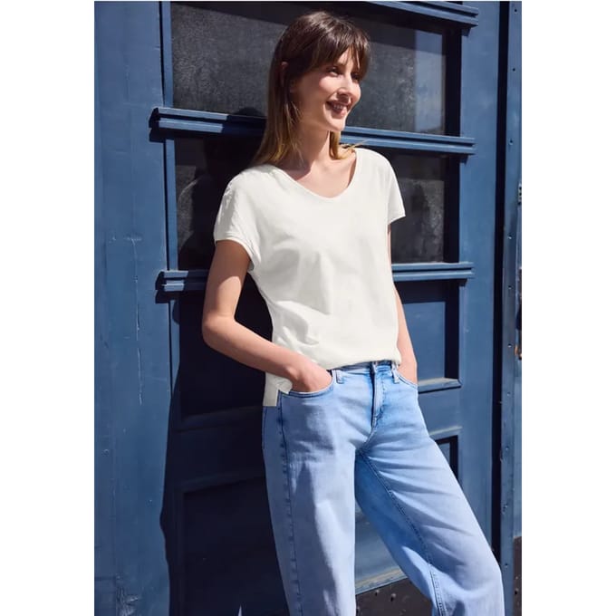 Shirt met overhangende schouders en V-hals