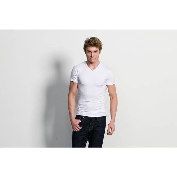 Slater 6600 - Stretch 2-pack T-shirt V-hals korte mouw wit M 95% organisch katoen 5% elastan