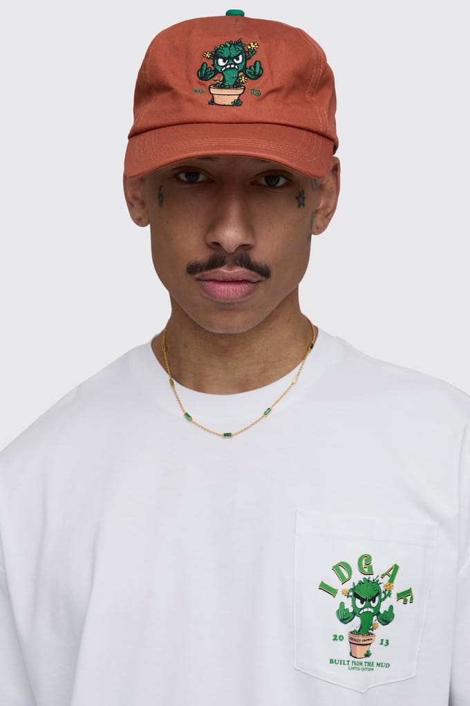 Embroidered Cactus 5 Panel Cap | Rust