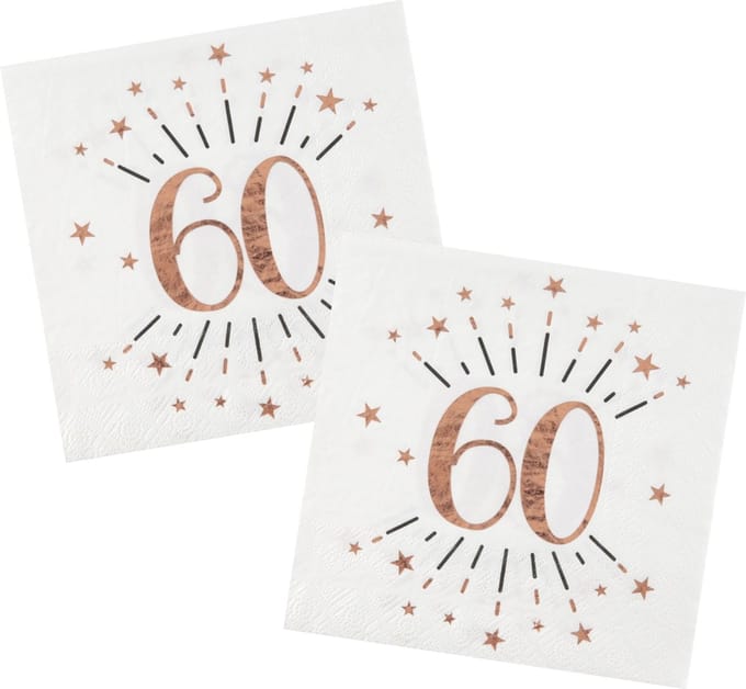 Verjaardag feest servetten leeftijd - 20x - 60 jaar - rose goud - 33 x 33 cm