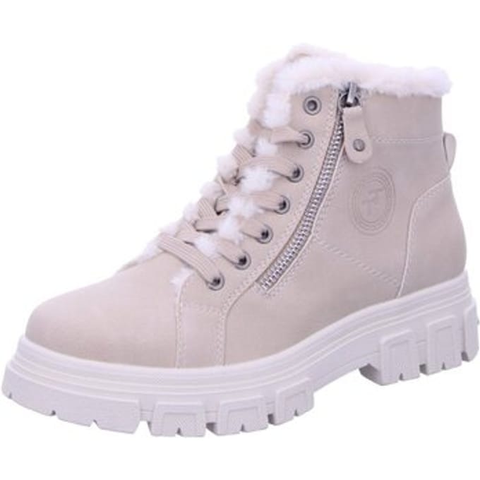 Tom Tailor - Gevoerde enkellaarzen met imitatiebont - Maat 40 - cream