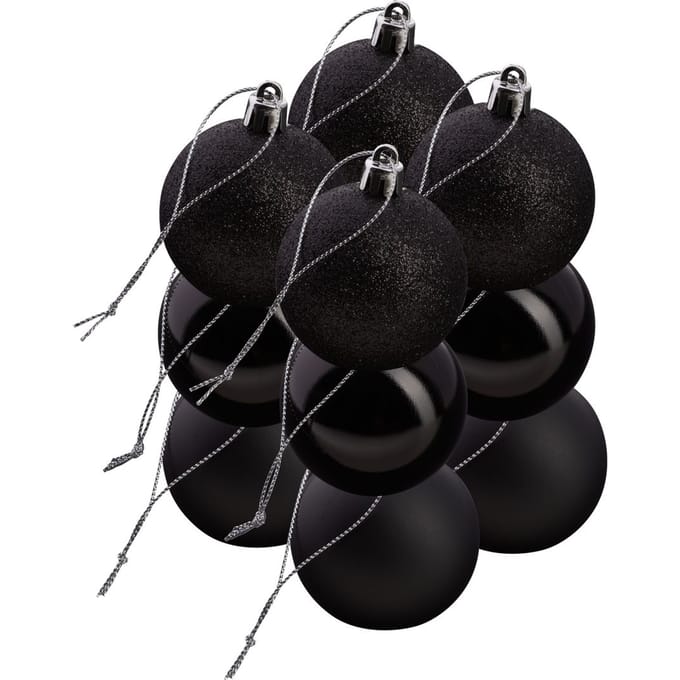 Kerstballen van kunststof, 12 stuks - Zwart