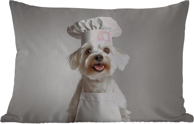 Buitenkussens - Hond - Wit - Kok - 60x40 cm - Weerbestendig