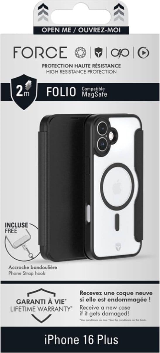 Force Case, Hoesje geschikt voor iPhone 16 Plus - MagSafe Versterkt Folio, Zwart
