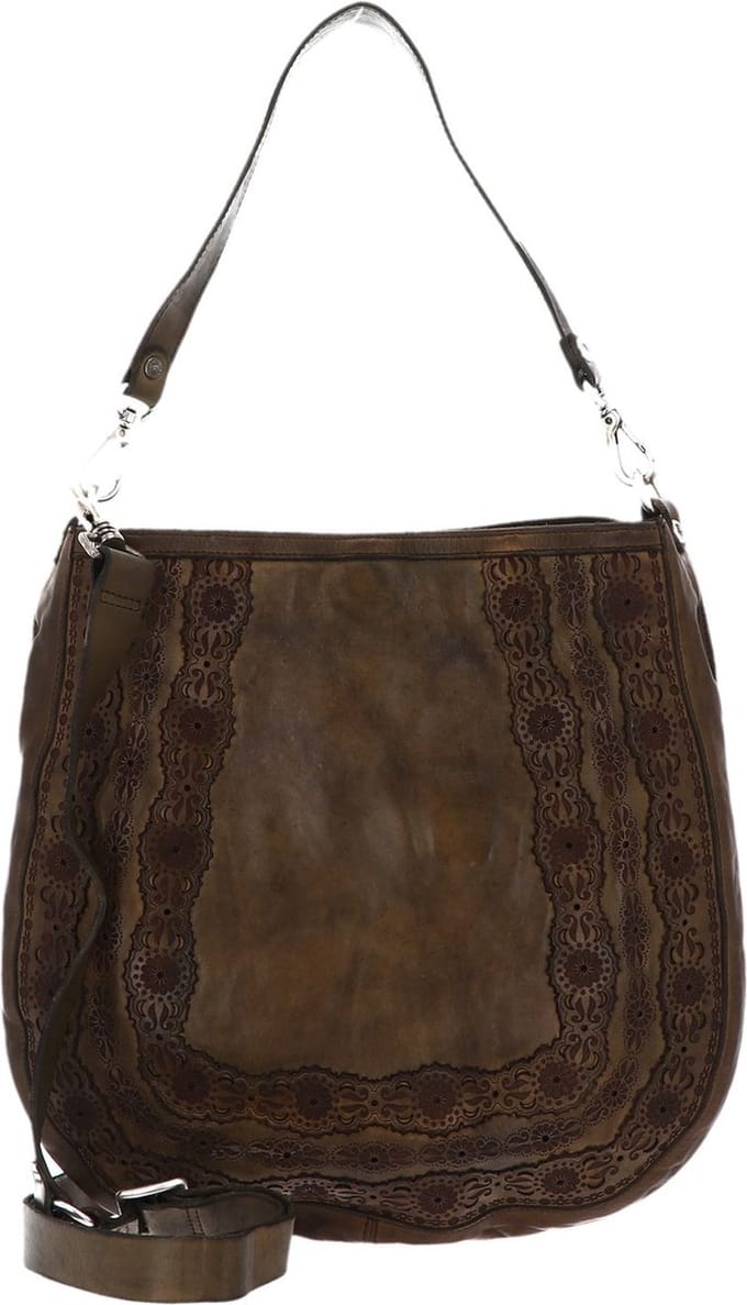 CAMPOMAGGI Leren Schoudertas Shoulder Bag Verde Militare Olijfgroen