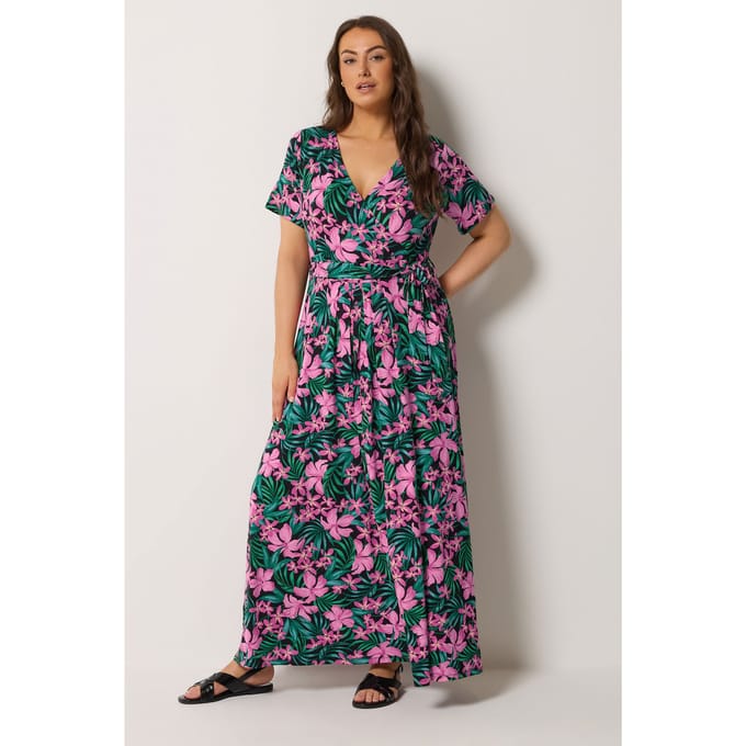 Yours Roze En Groene Tropische Wikkeljurk Size 44