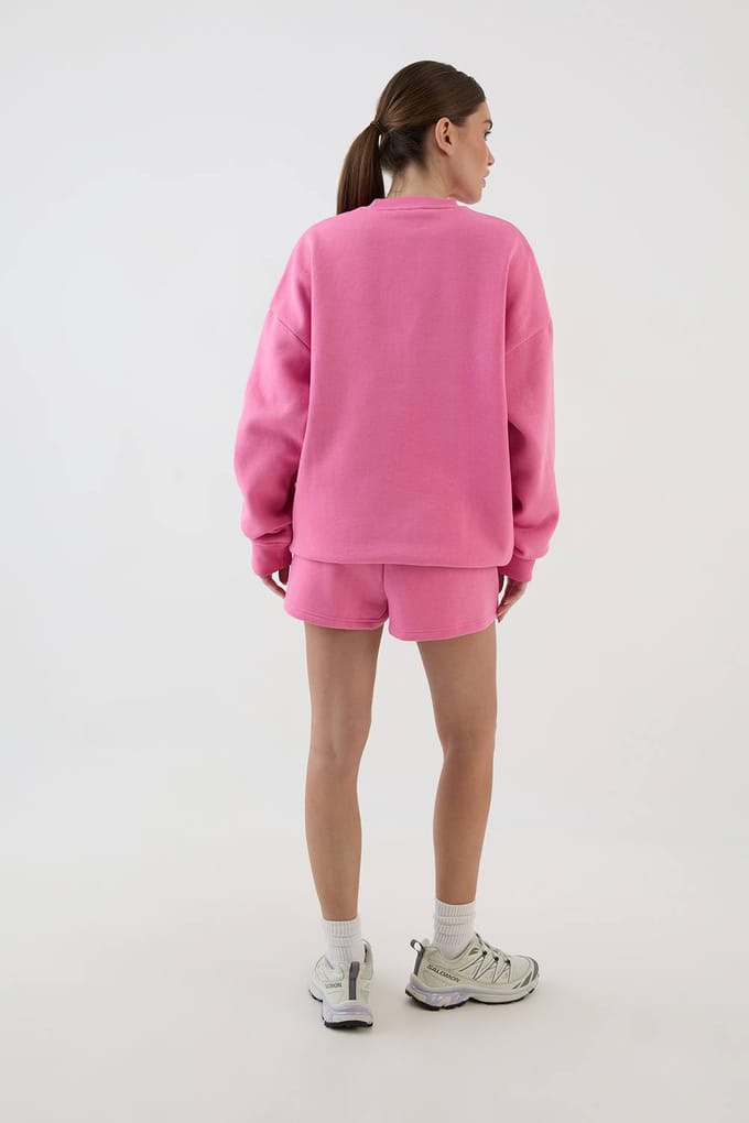 Dames Dsgn Studio Wellness Club Oversized Sweatshirt Korte Trainingsbroek | Roze | Maat: Small