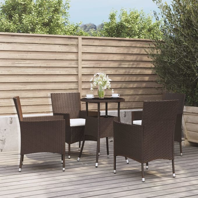 vidaXL - 5-delige - Bistroset - met - kussens - poly - rattan - bruin