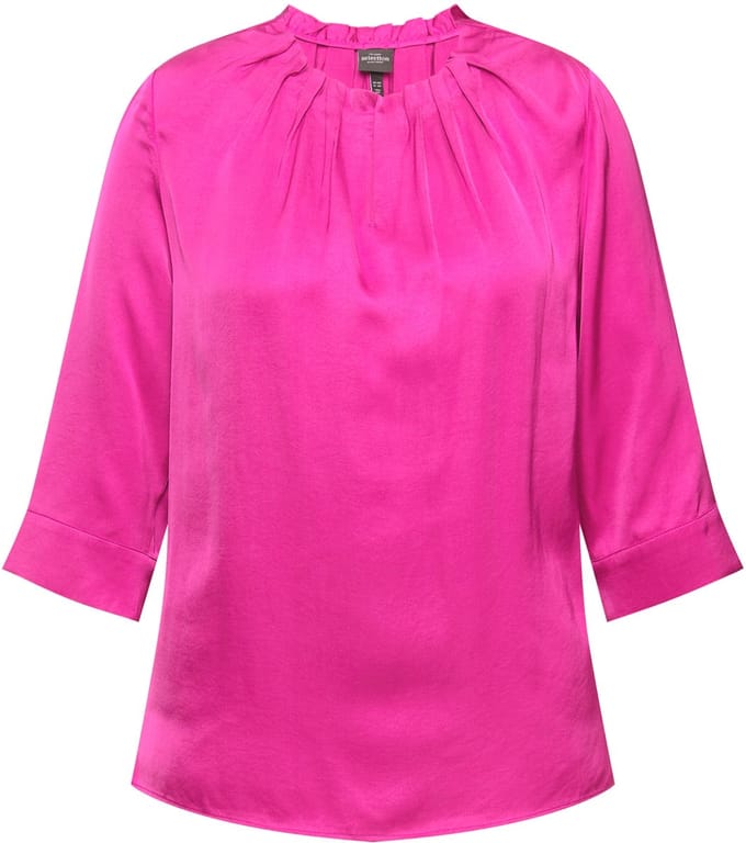 Ulla Popken - Dames - Blouse gerimpelde hals 3/4-mouwen - Magenta - Maat 46+