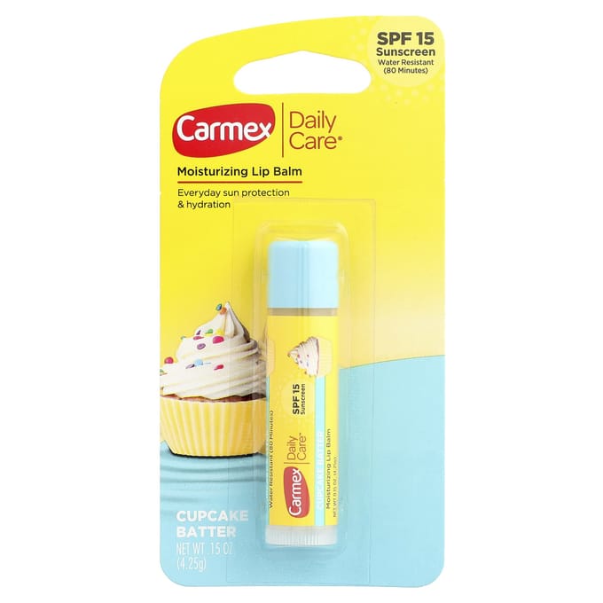 Carmex, Soin Quotidien™, Baume à Lèvres Hydratant, FPS 15, Cupcake Mix, 4,25 g (0,15 once) yellow